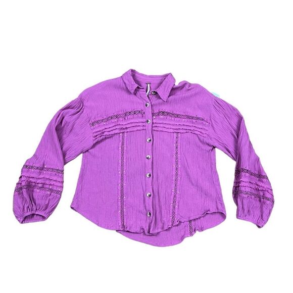 Free People Summer Stars Crochet Trim Button Down Top - Picture 3 of 9